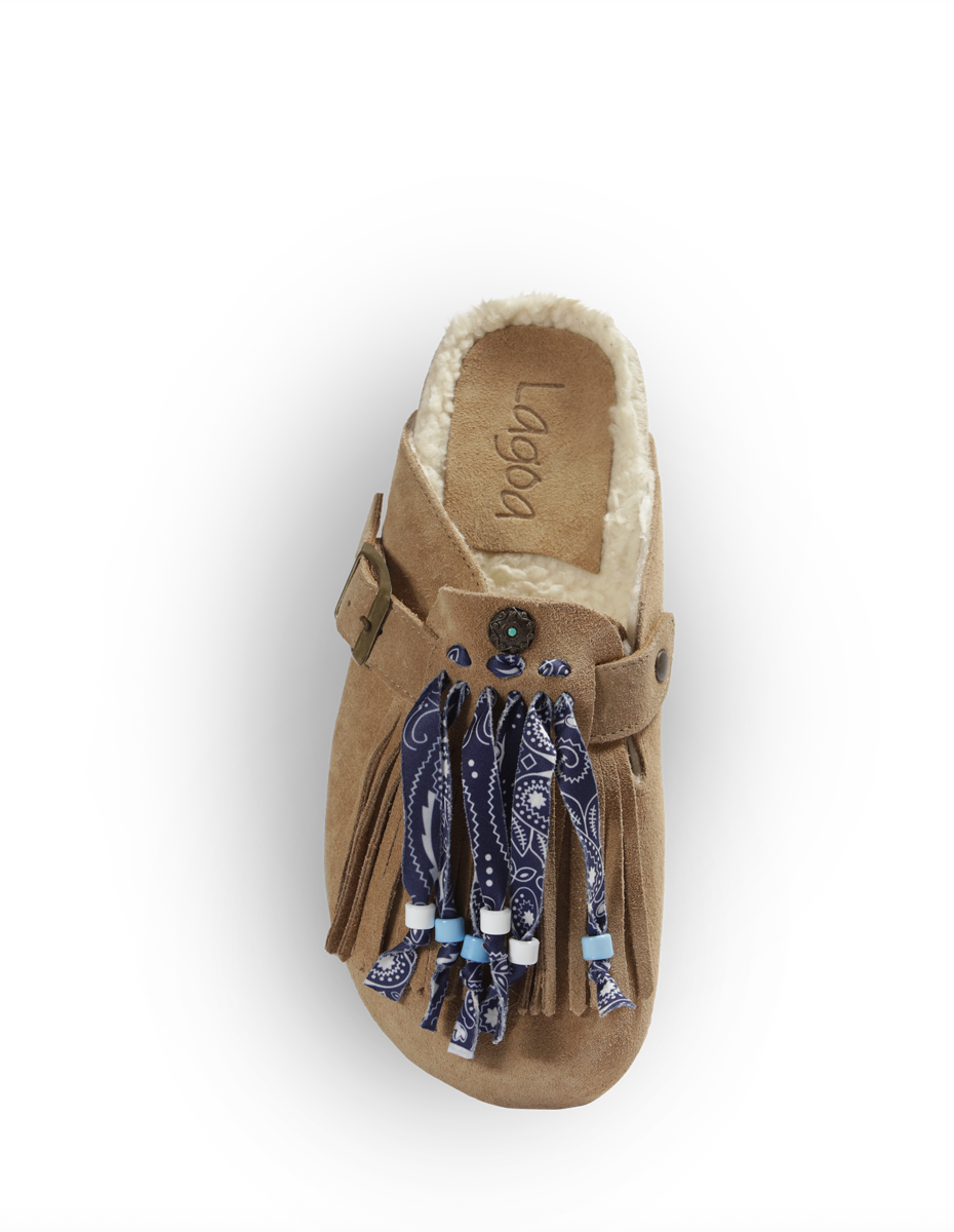 Sabots avec franges et perles, Arena (beige), LAGOA WORLD