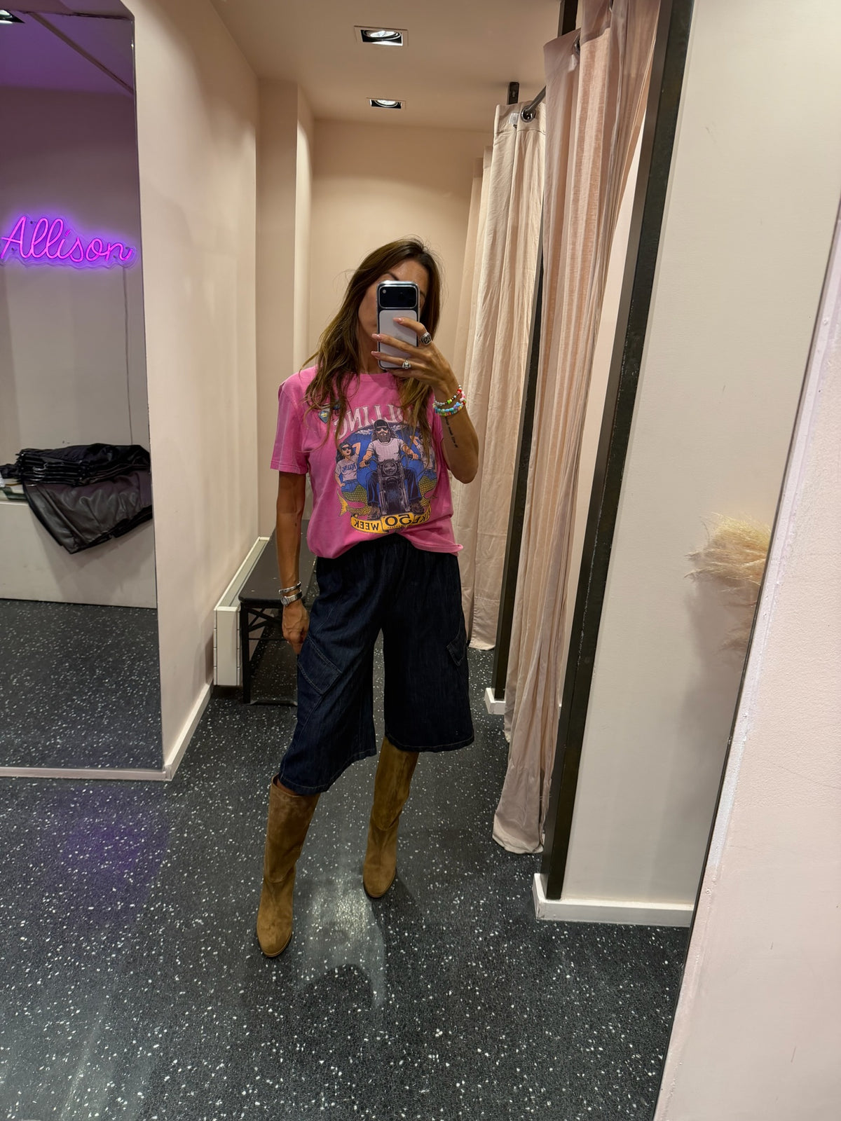 JOHANNA - Bermuda cargo long denim stone dark