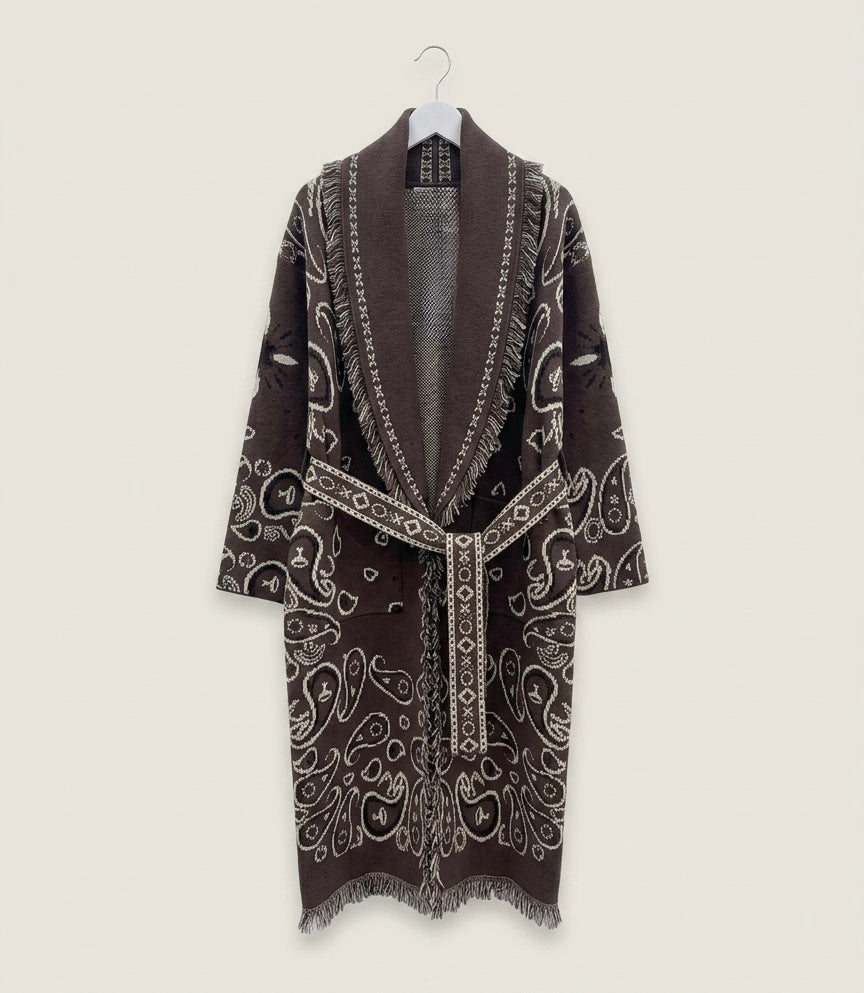 Gilet long en maille cinturé bandana