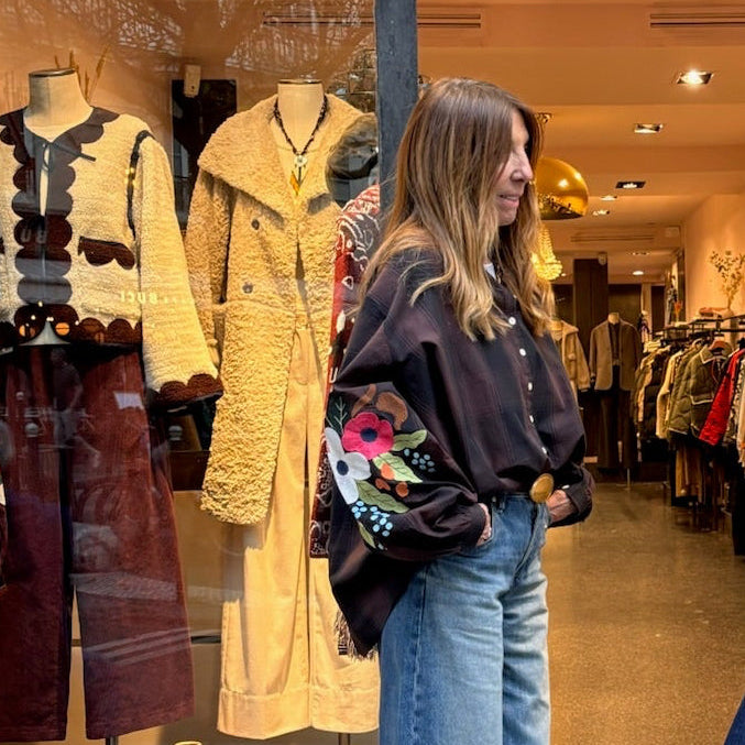 Blouse carreaux noir et marron - MERI JAAN