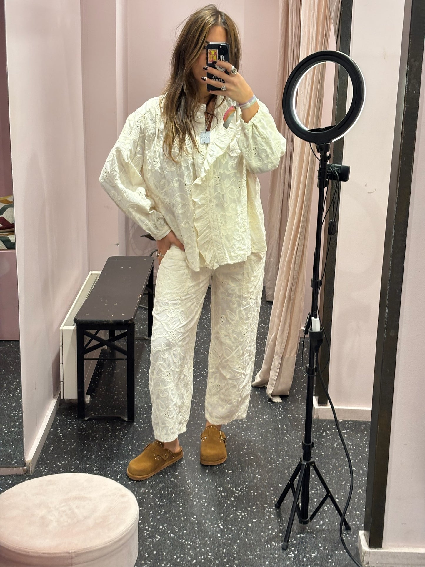 Pantalon broderies anglaises écrues Johanna