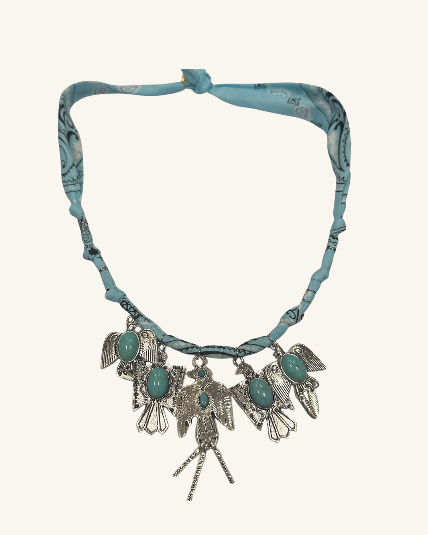 Collier Apache Bandana bleu – 5 Aigles Argentés