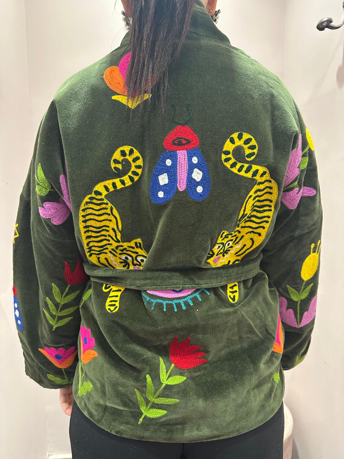 Kimono artisanal - velours kaki