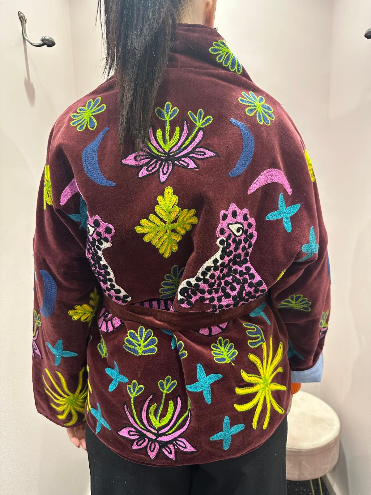 Kimono artisanal - velours prune