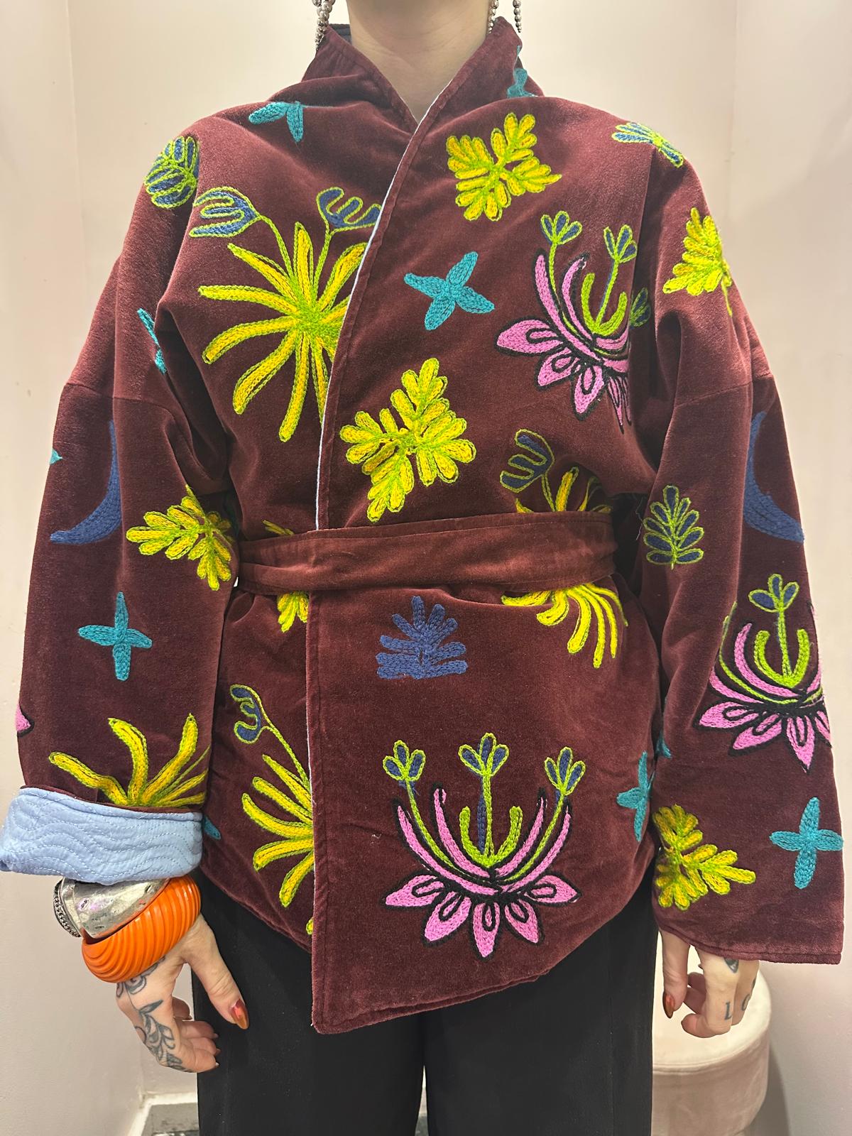 Kimono artisanal - velours prune