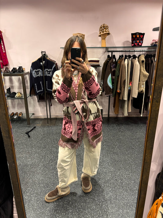 Gilet long motifs aztèques