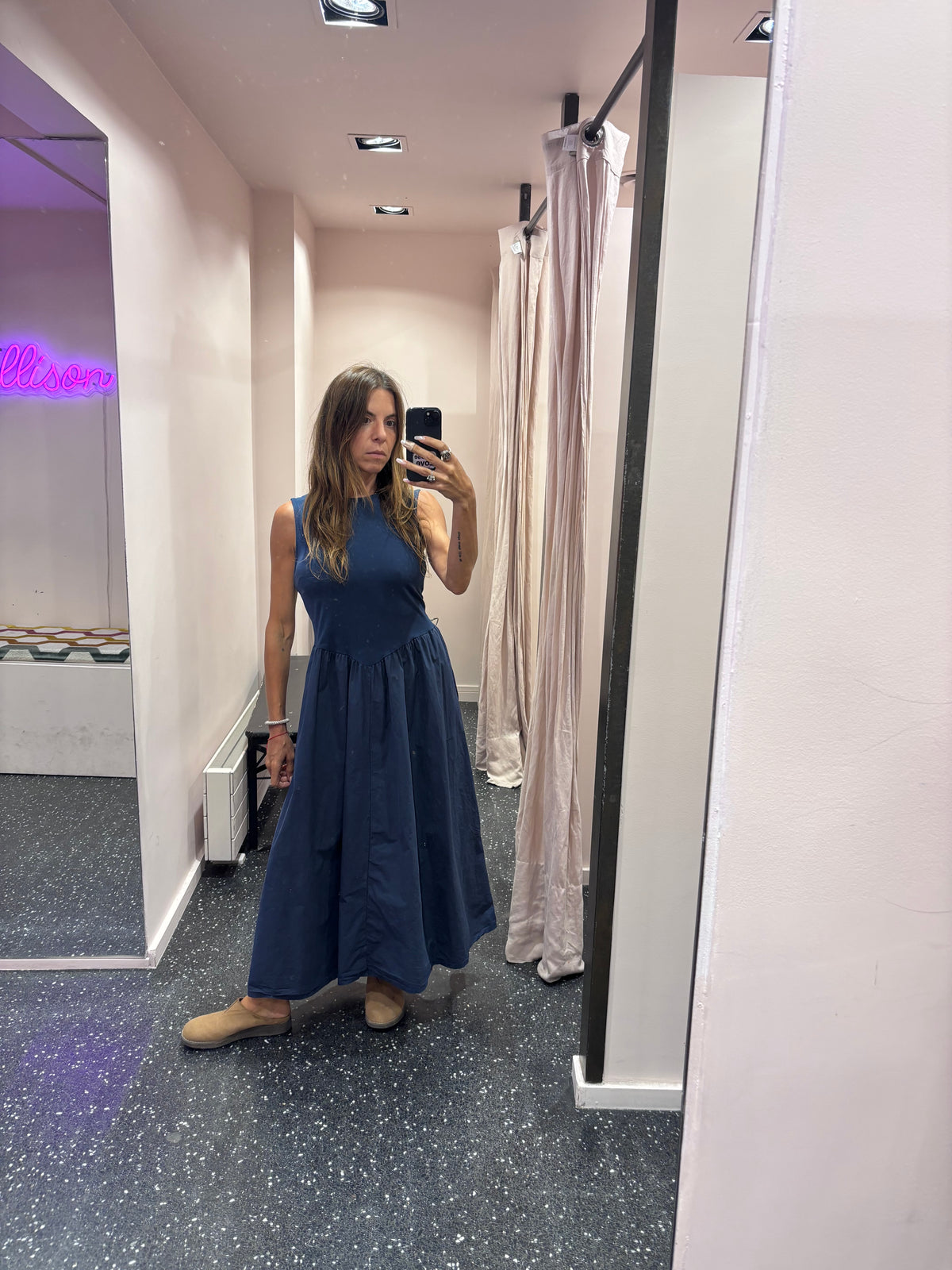 JOHANNA - Robe longue bi matière popeline à poches
