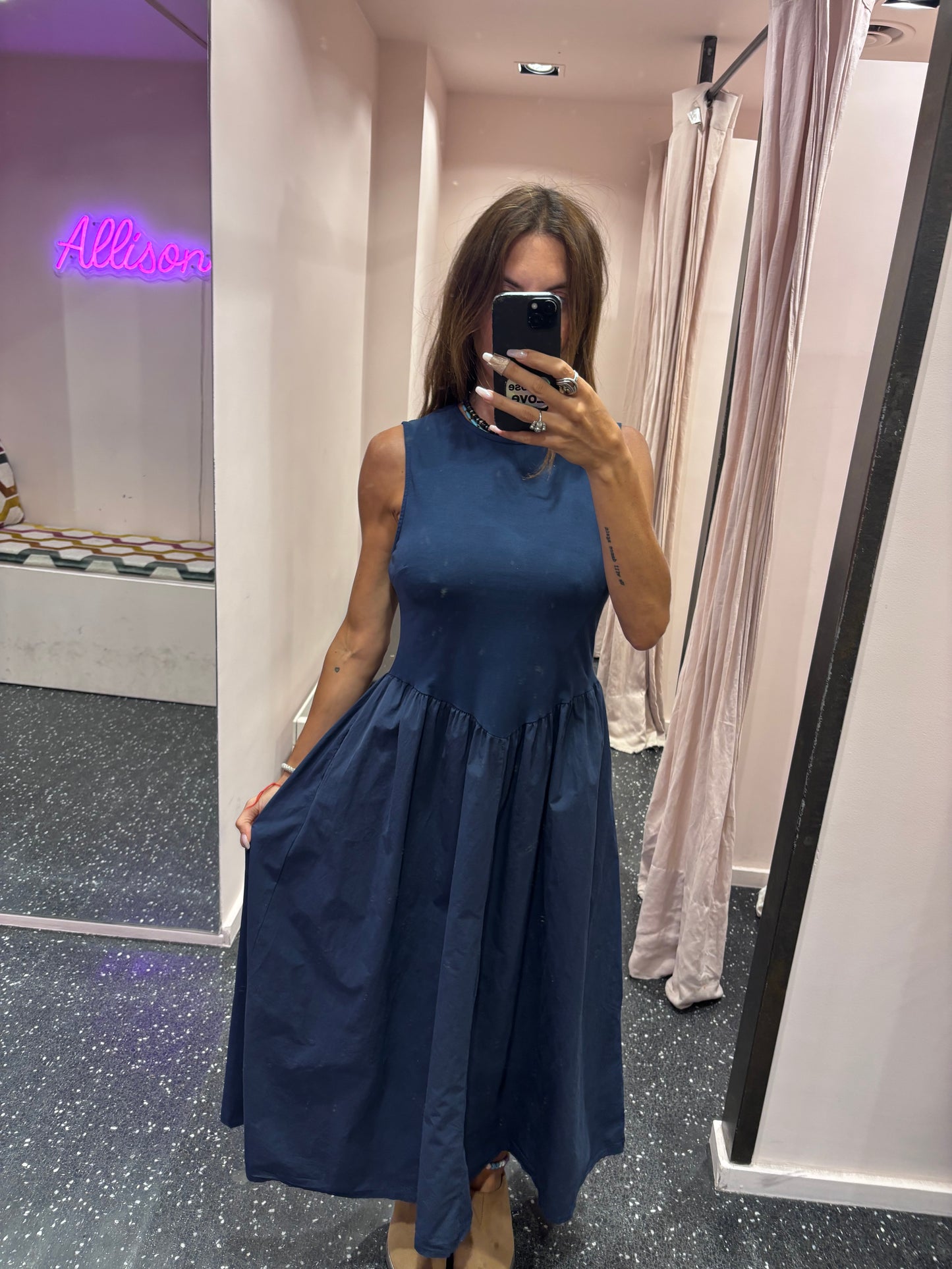 JOHANNA - Robe longue bi matière popeline à poches