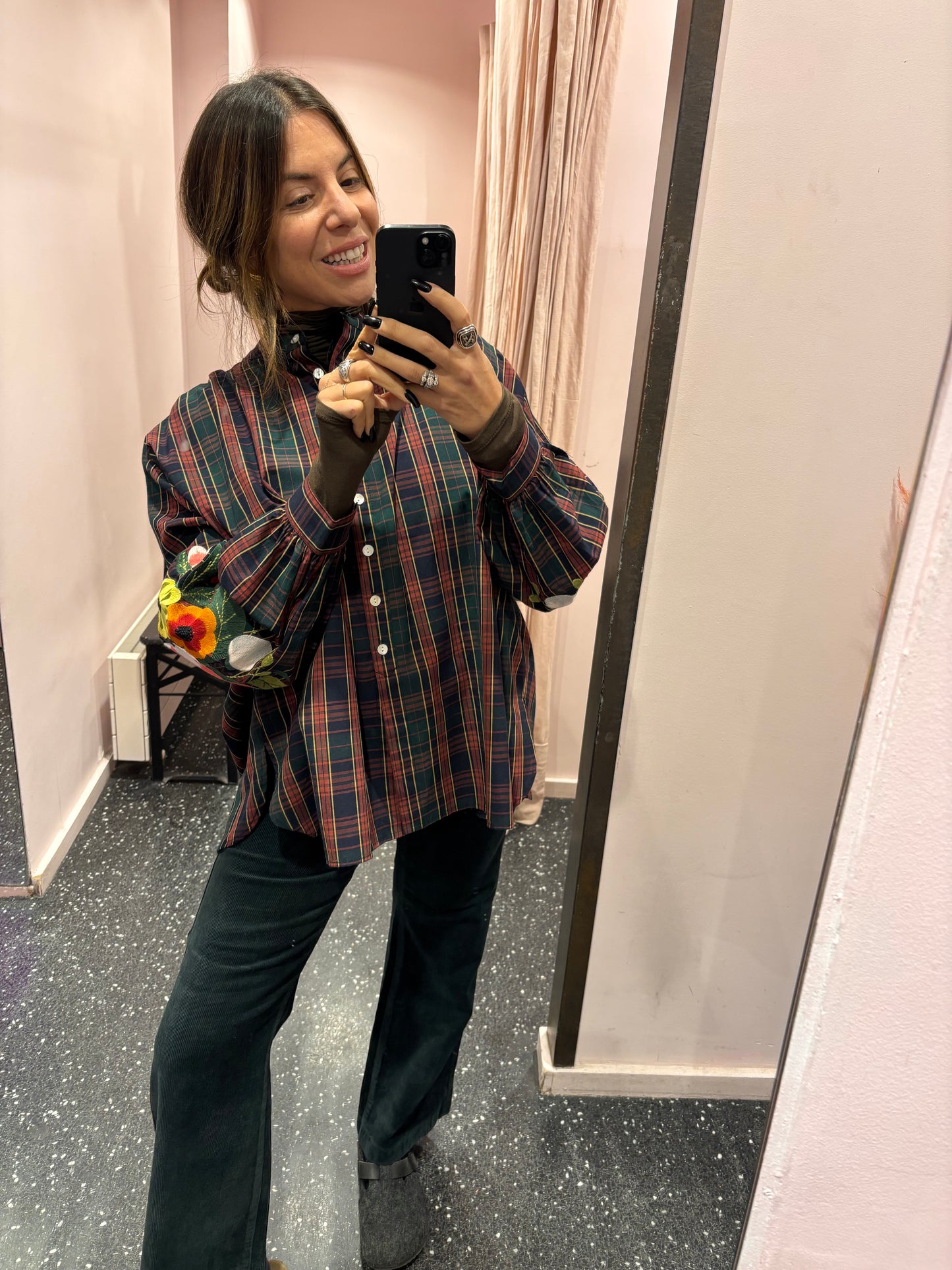 Blouse carreaux brique et vert - MERI JAAN