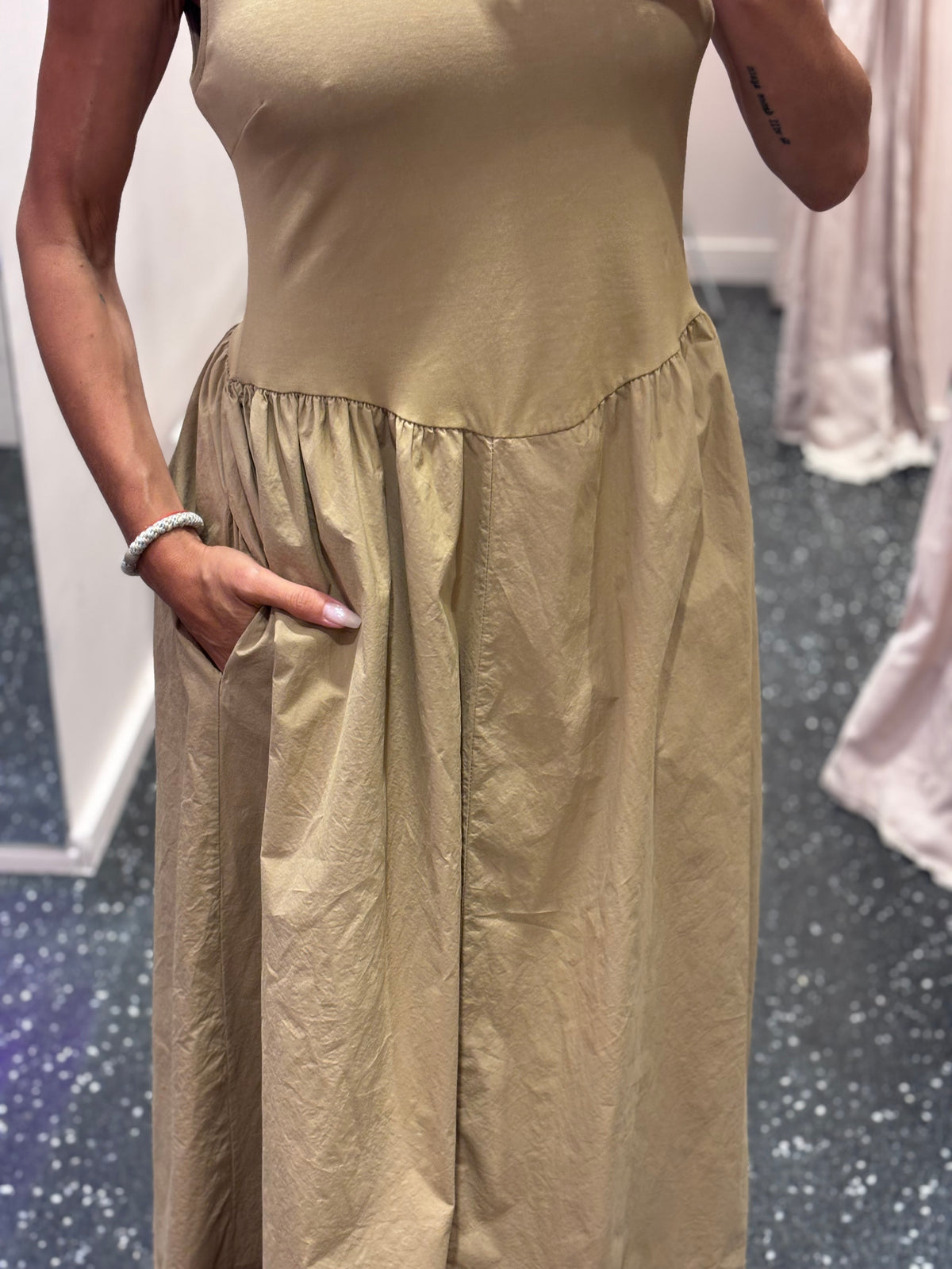 JOHANNA - Robe longue bi matière popeline à poches