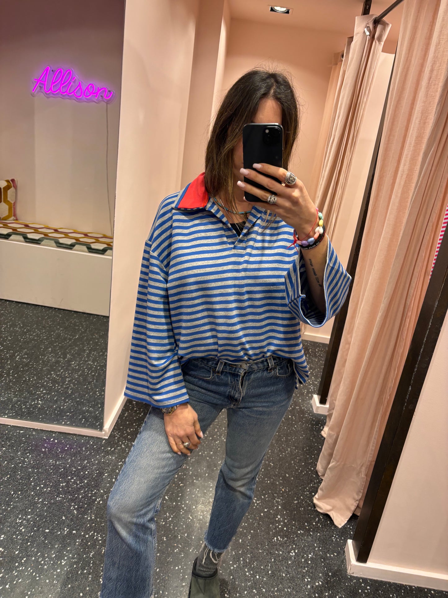 Polo marinière oversize col contrastant