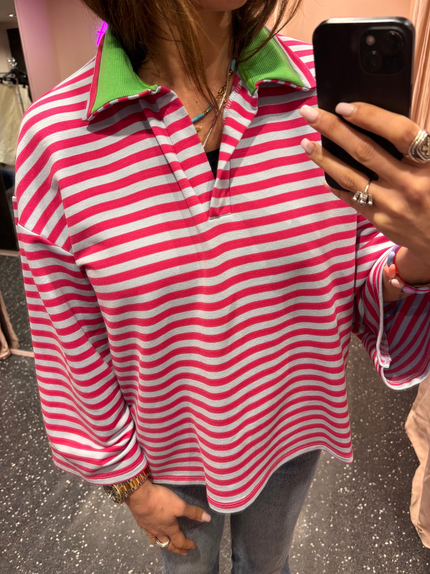 Polo marinière oversize col contrastant
