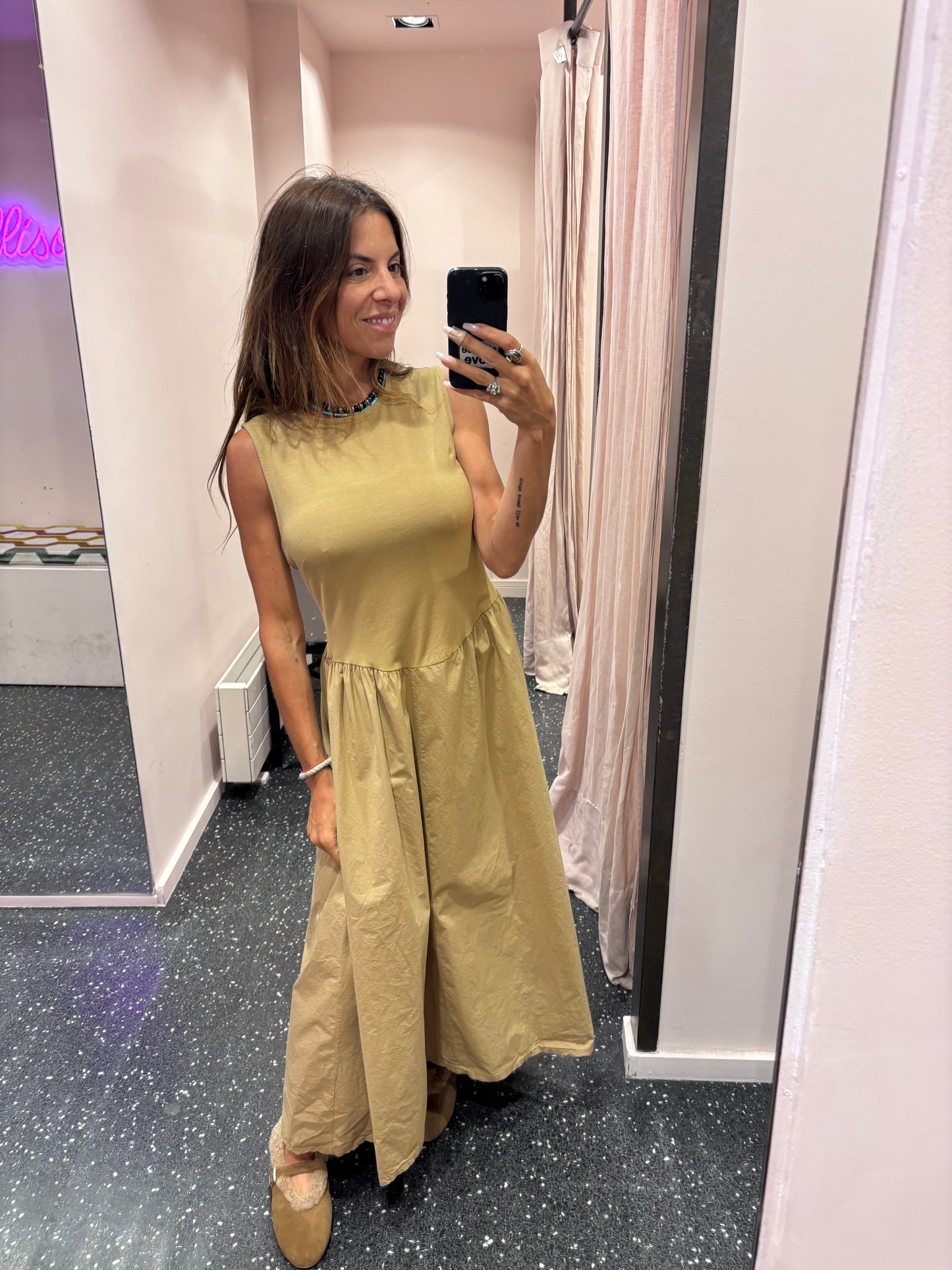 JOHANNA - Robe longue bi matière popeline à poches