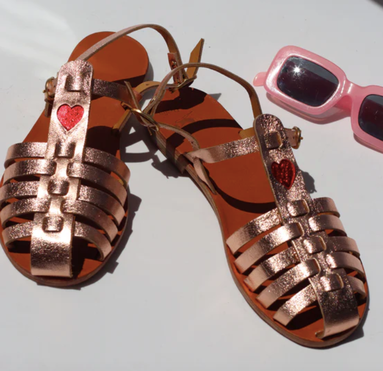 Sandales Goldie pink red heart Mama Praïa
