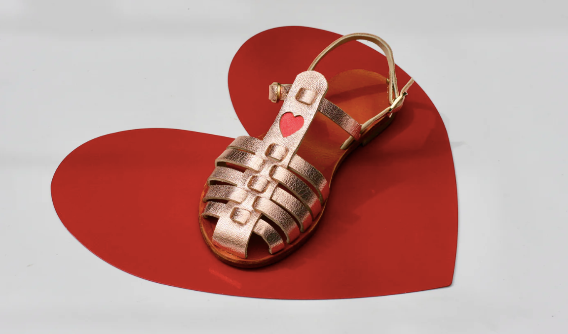 Sandales Goldie pink red heart Mama Praïa