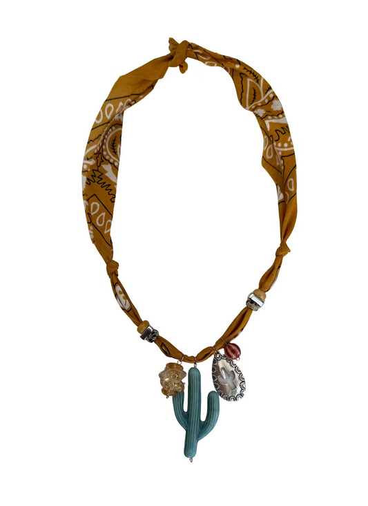 Collier bandana navajo – Cactus turquoise & médaillons