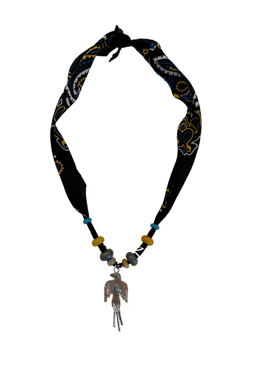 Collier bandana navajo – Thunderbird élancé et perles contrastées