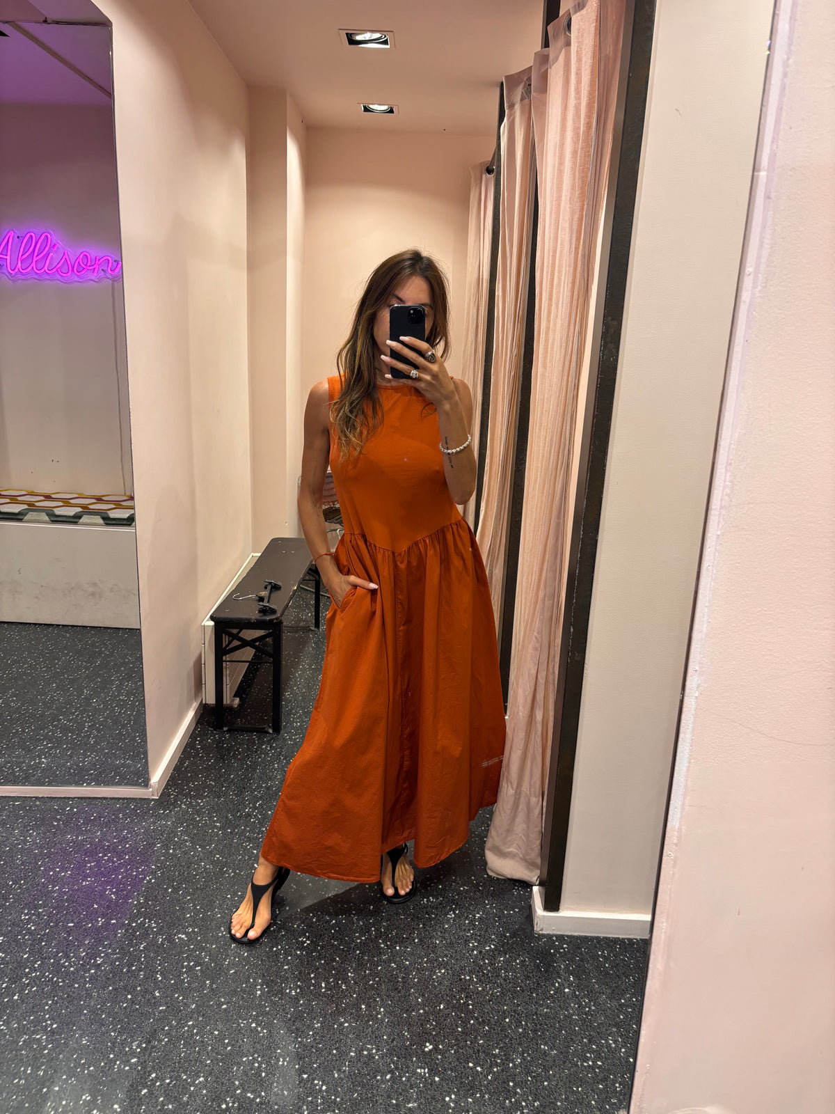 JOHANNA - Robe longue bi matière popeline à poches