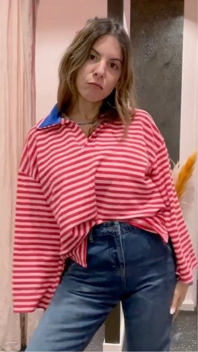 Polo marinière oversize col contrastant