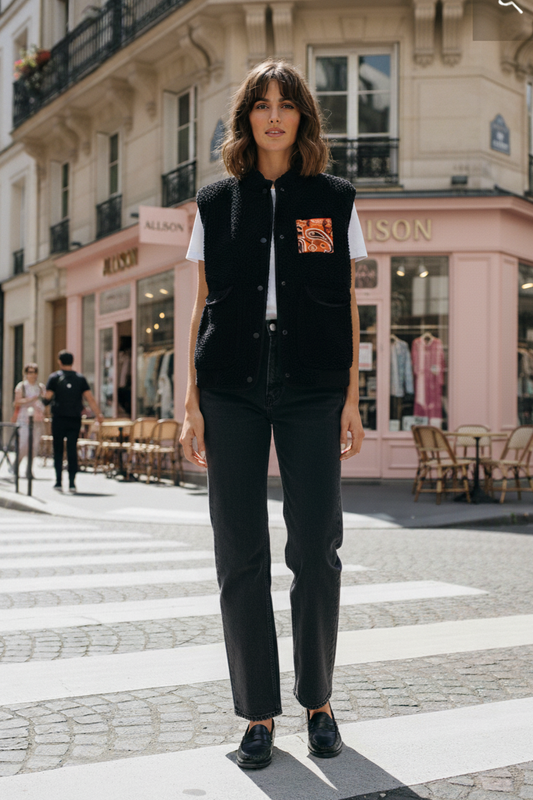 veste Sherpa sans manches noire one tee par allsison shop