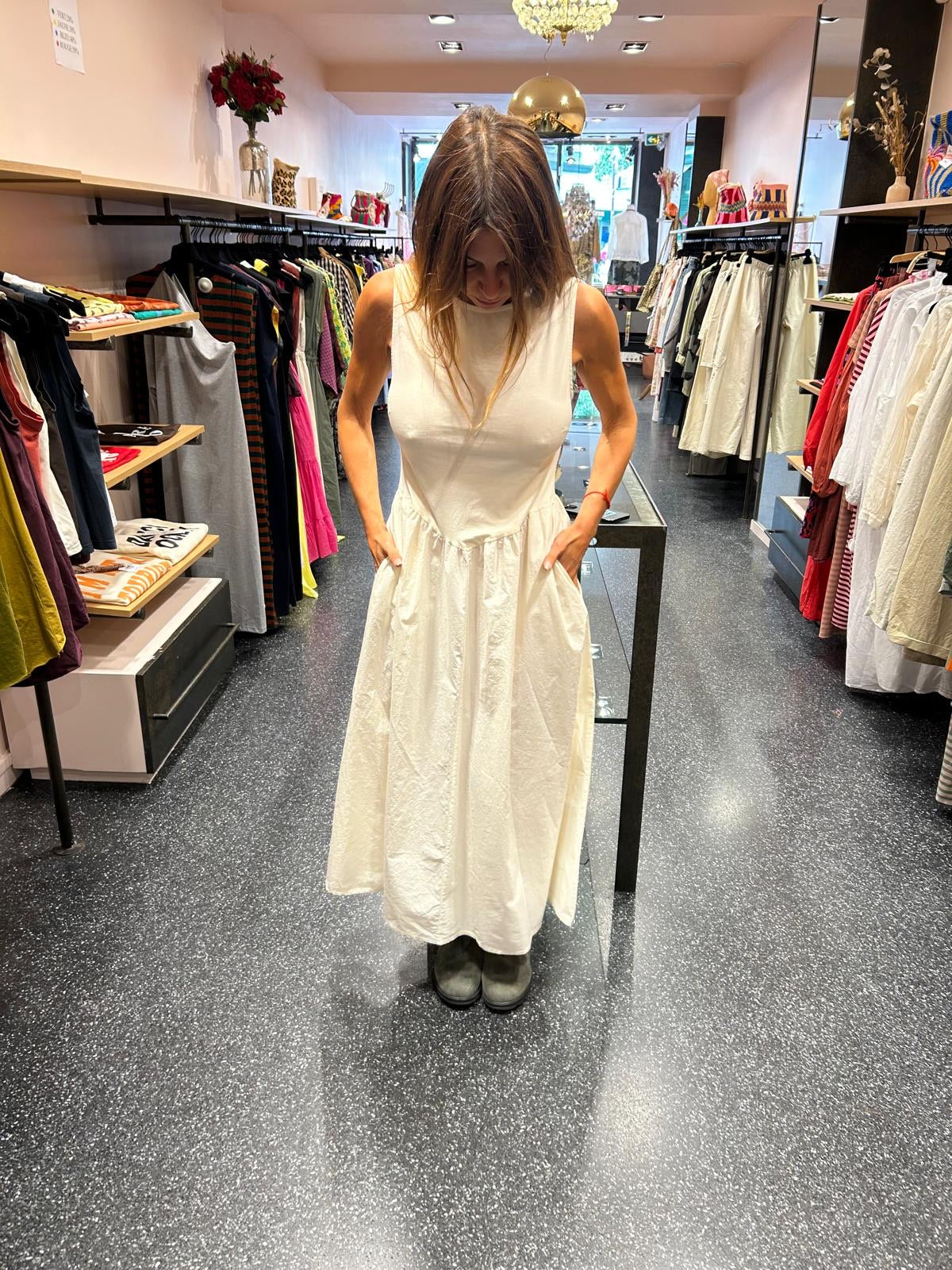 JOHANNA - Robe longue t-shirt et popeline une poche