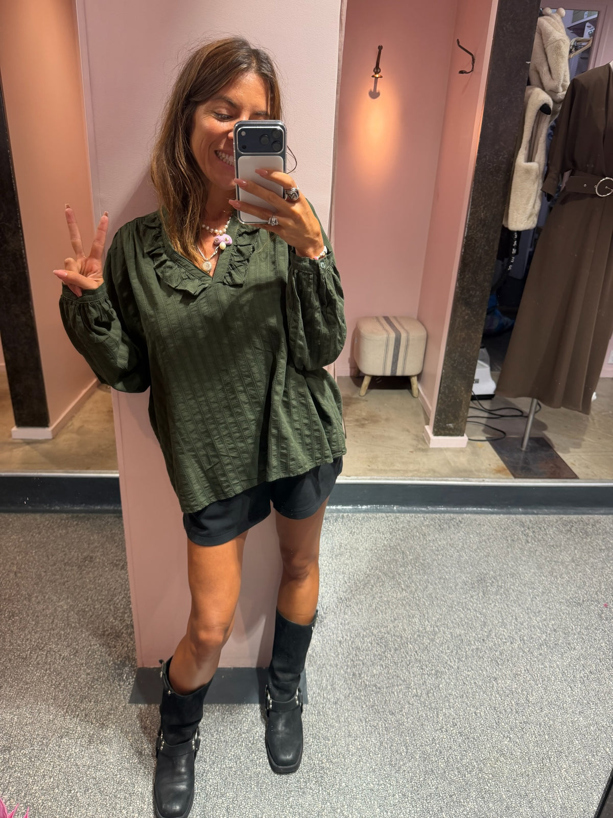JOHANNA-Blouse ample col volanté gaufrée