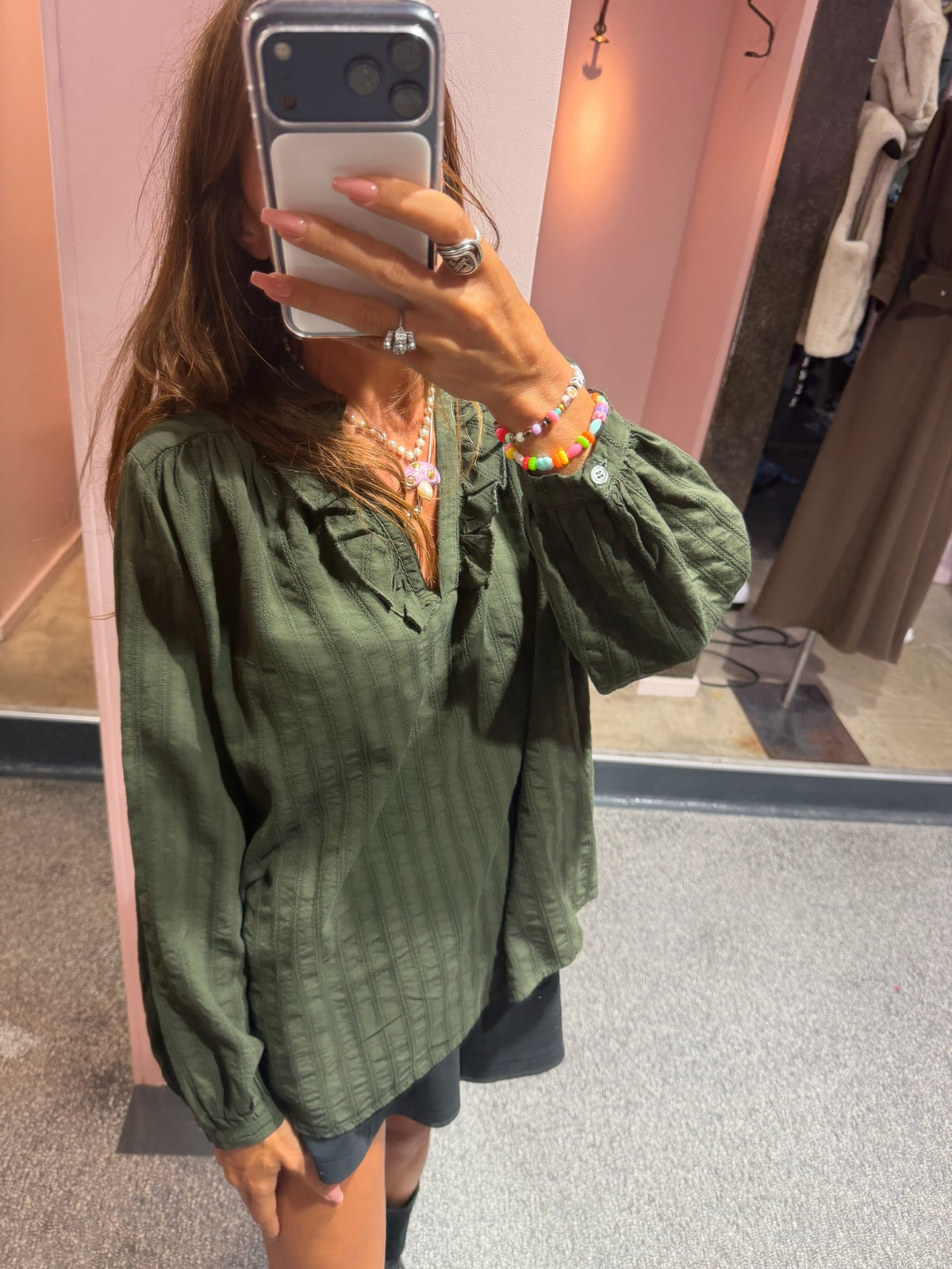 JOHANNA-Blouse ample col volanté gaufrée