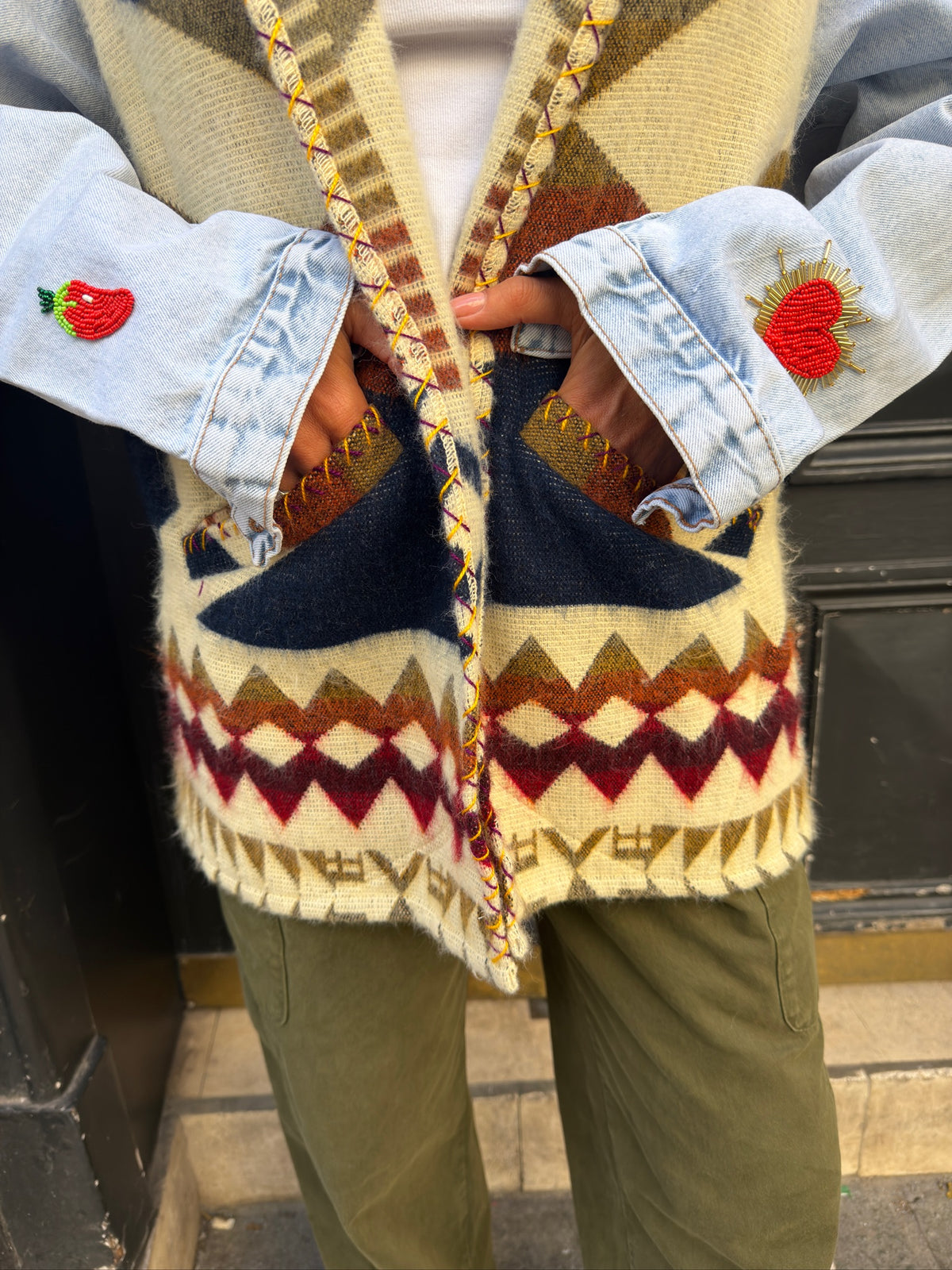 MAISON BADIGO - Veste jeans ojos perlas