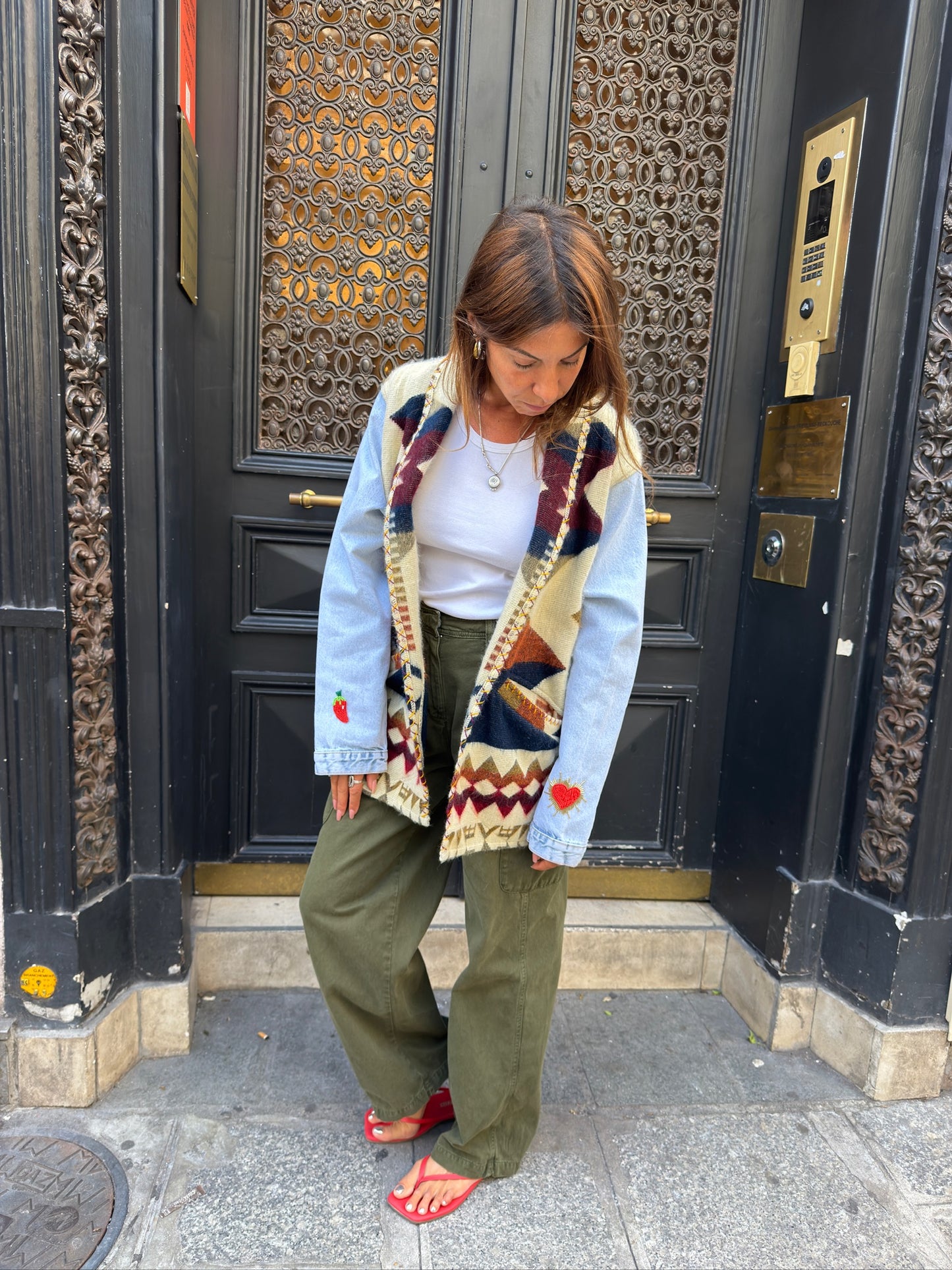 MAISON BADIGO - Veste jeans ojos perlas
