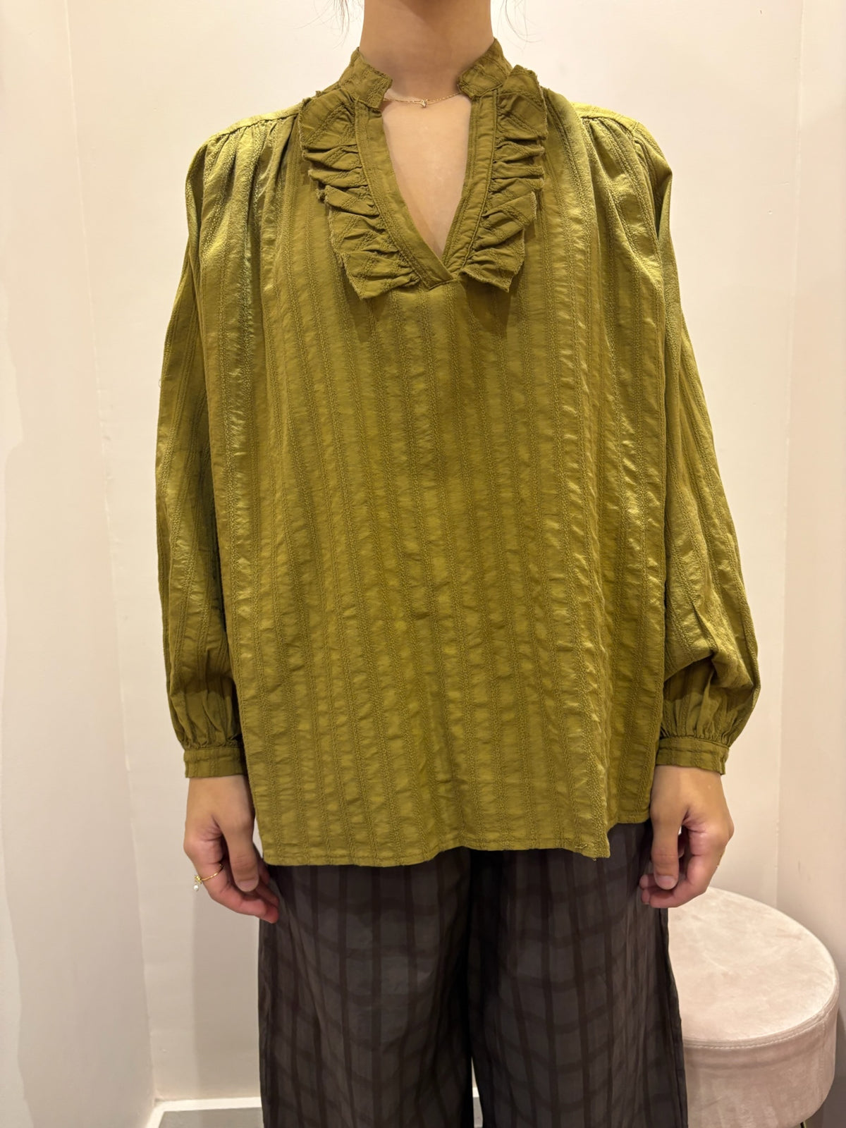 JOHANNA-Blouse ample col volanté gaufrée