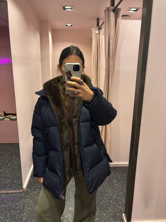 Doudoune mi-longue marine doublure amovible