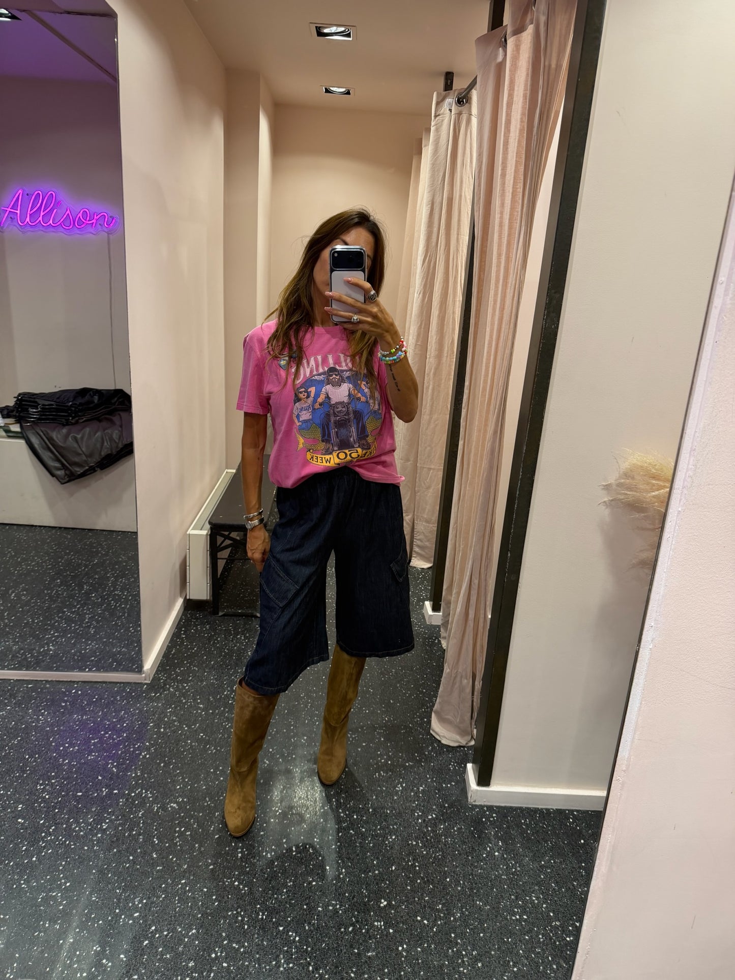 JOHANNA - Bermuda cargo long denim stone dark