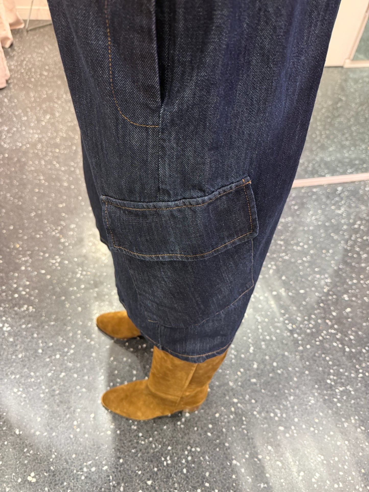 JOHANNA - Bermuda cargo long denim stone dark