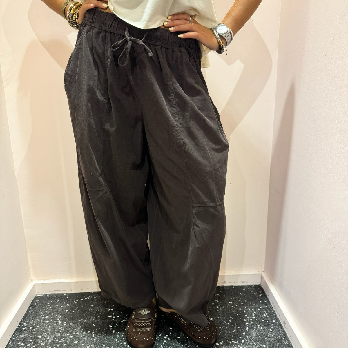 JOHANNA - pantalon large velours côtelé