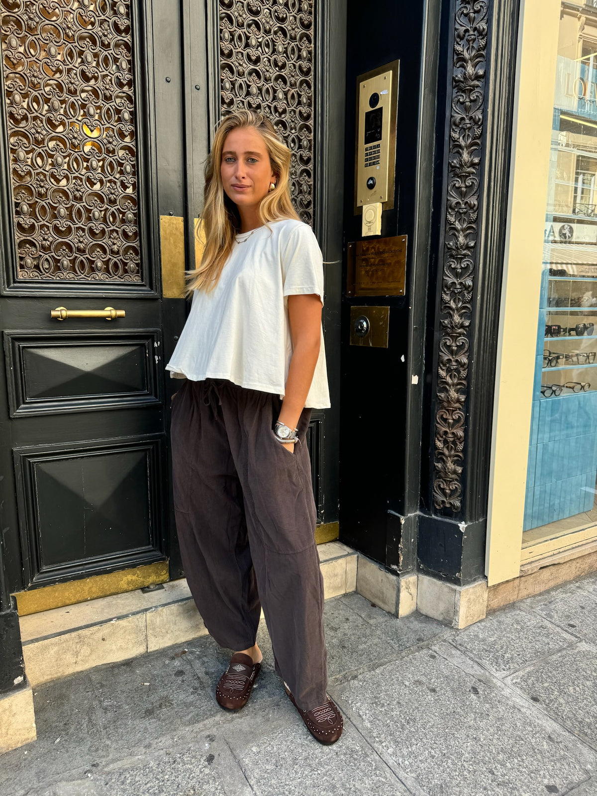 JOHANNA - pantalon large velours côtelé