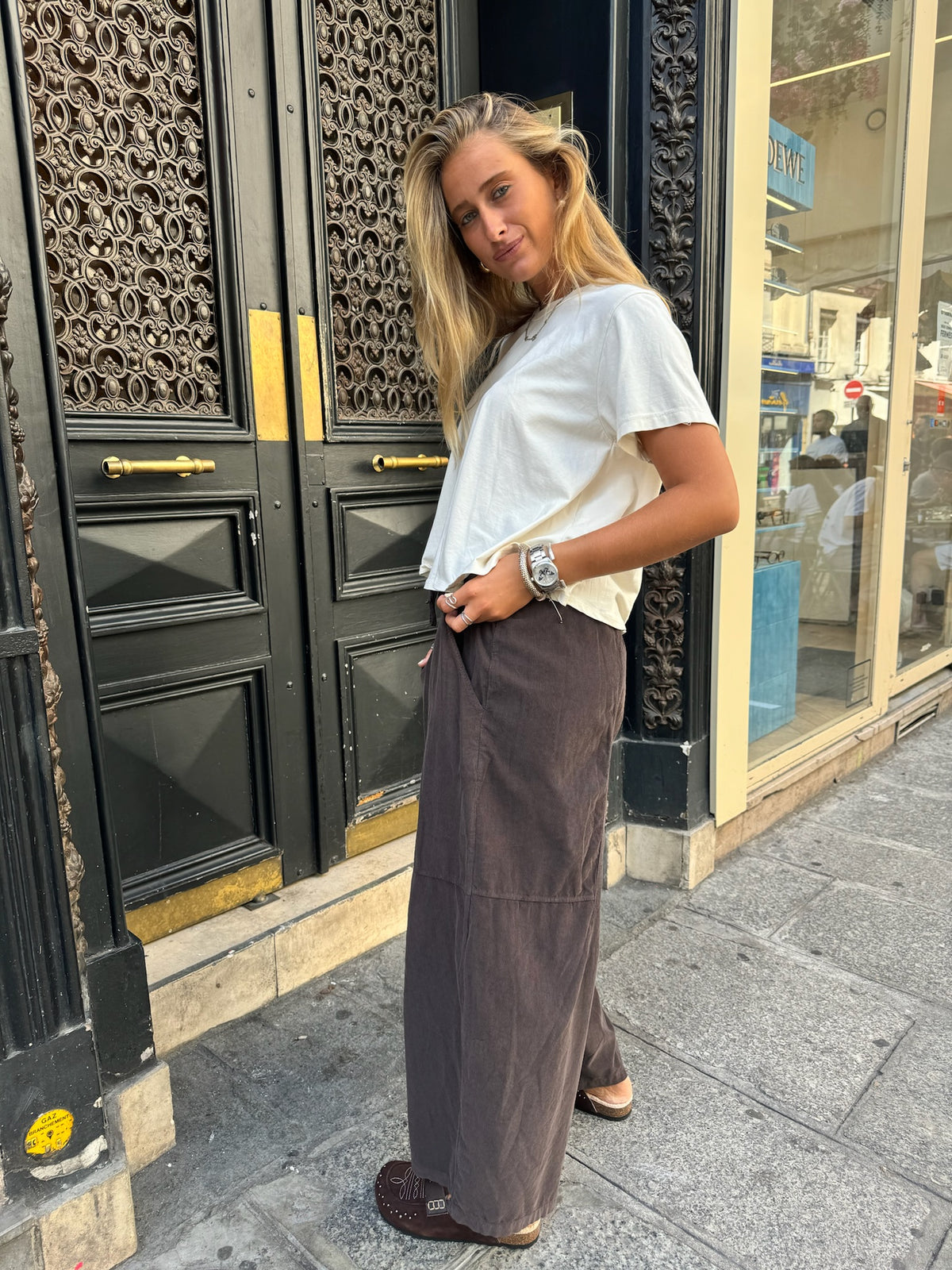 JOHANNA - pantalon large velours côtelé