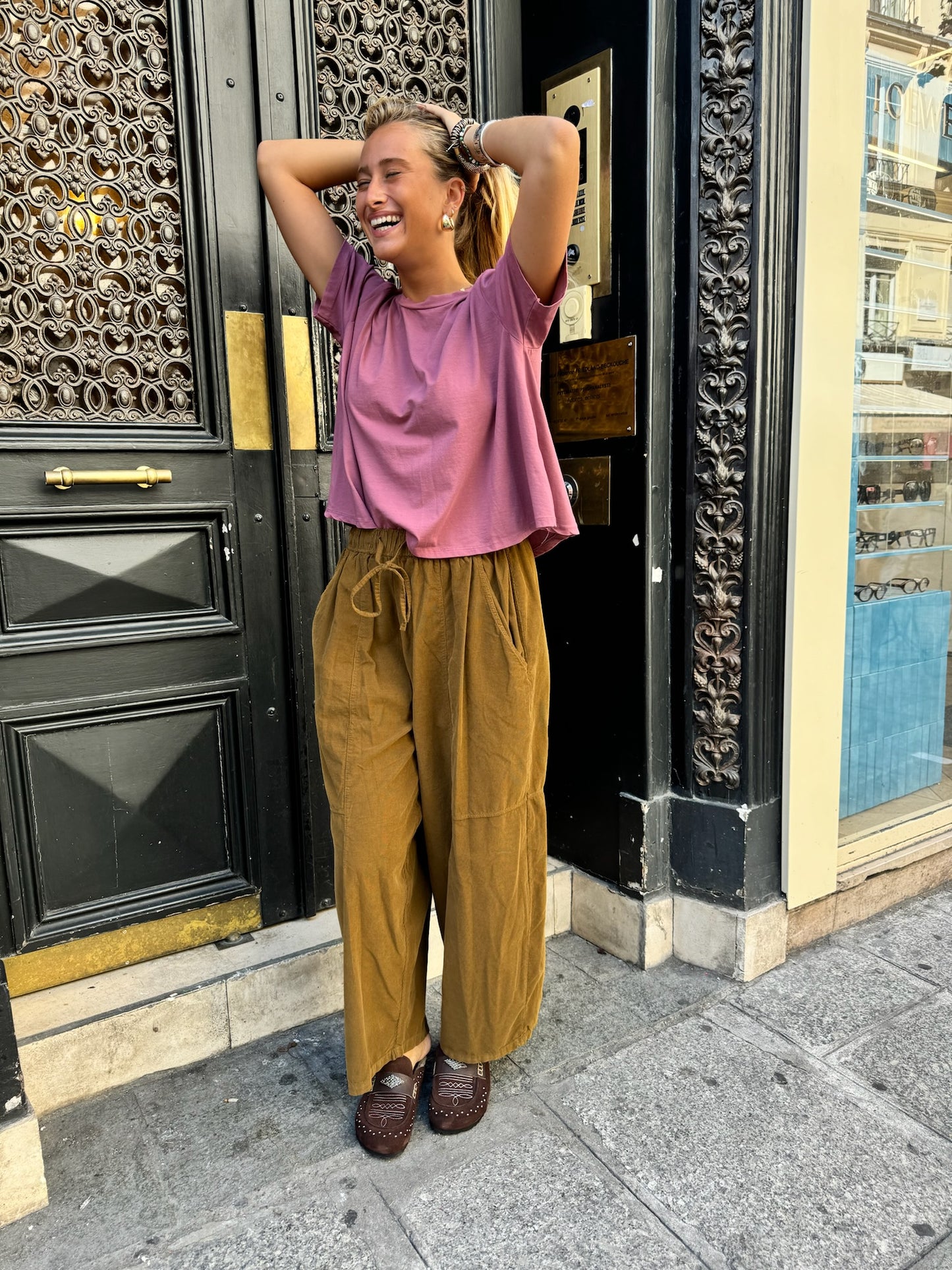 JOHANNA - pantalon large velours côtelé
