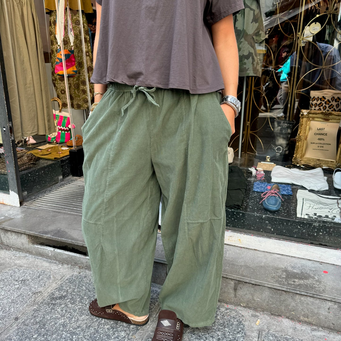 JOHANNA - pantalon large velours côtelé