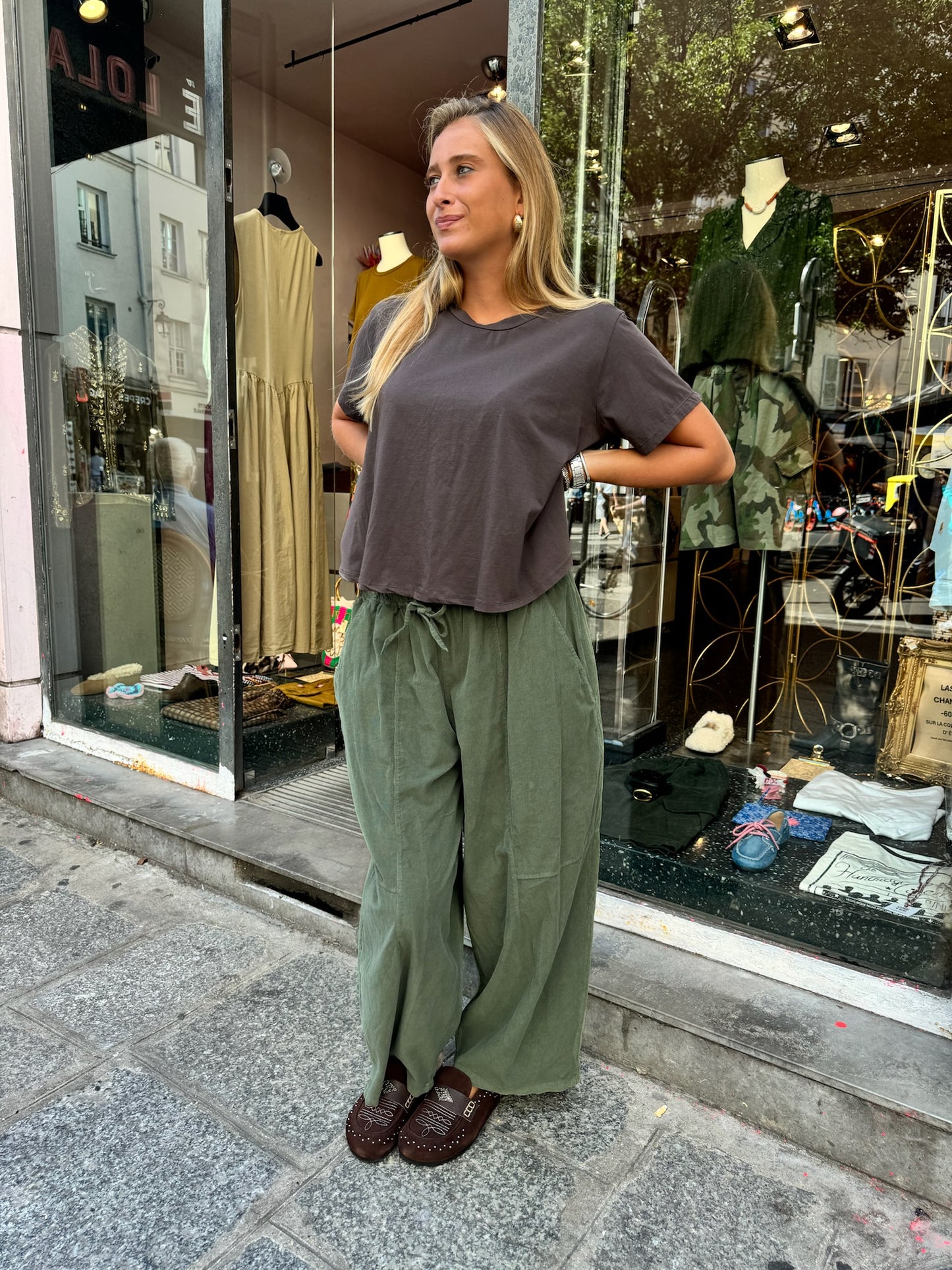 JOHANNA - pantalon large velours côtelé