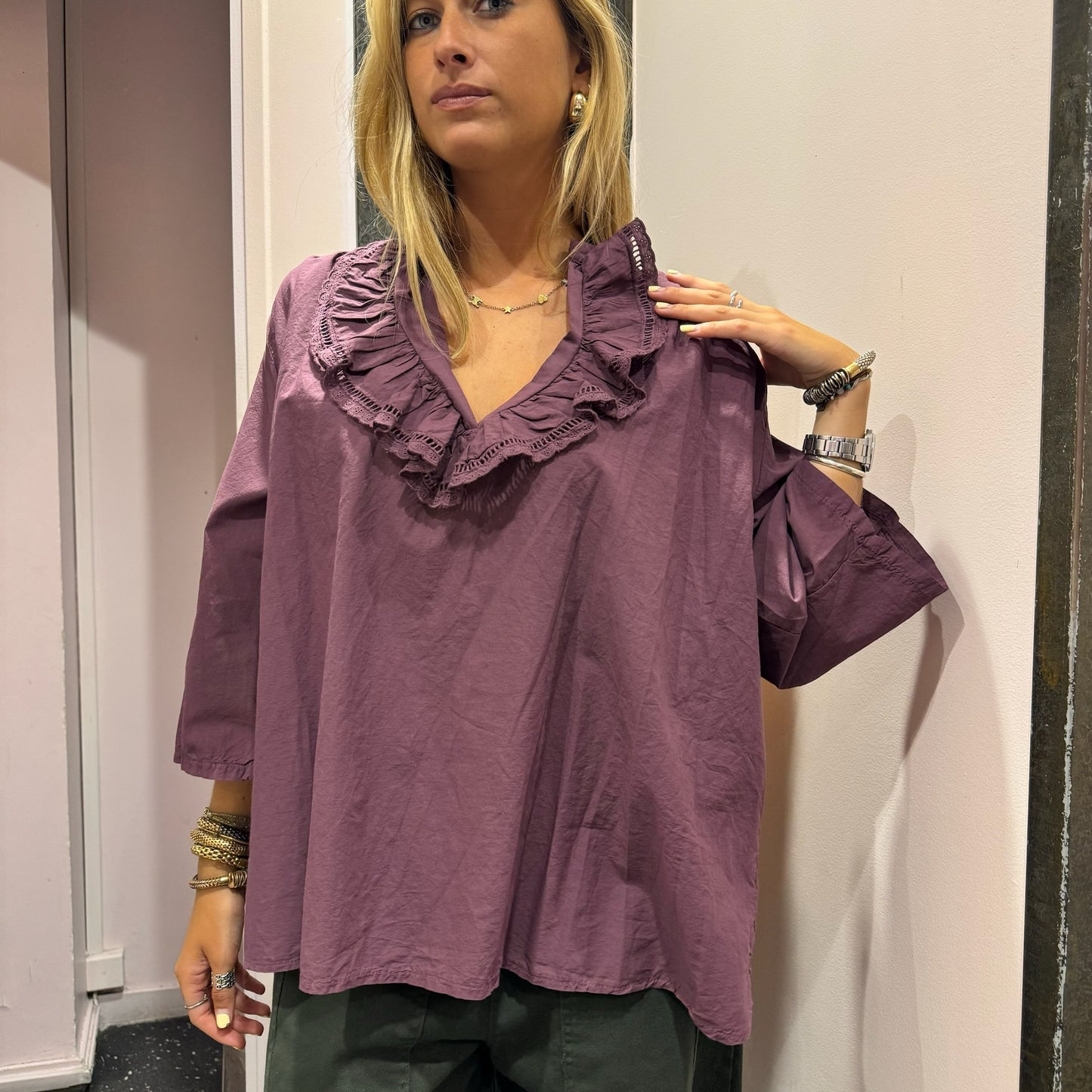 JOHANNA-Blouse ample col volanté