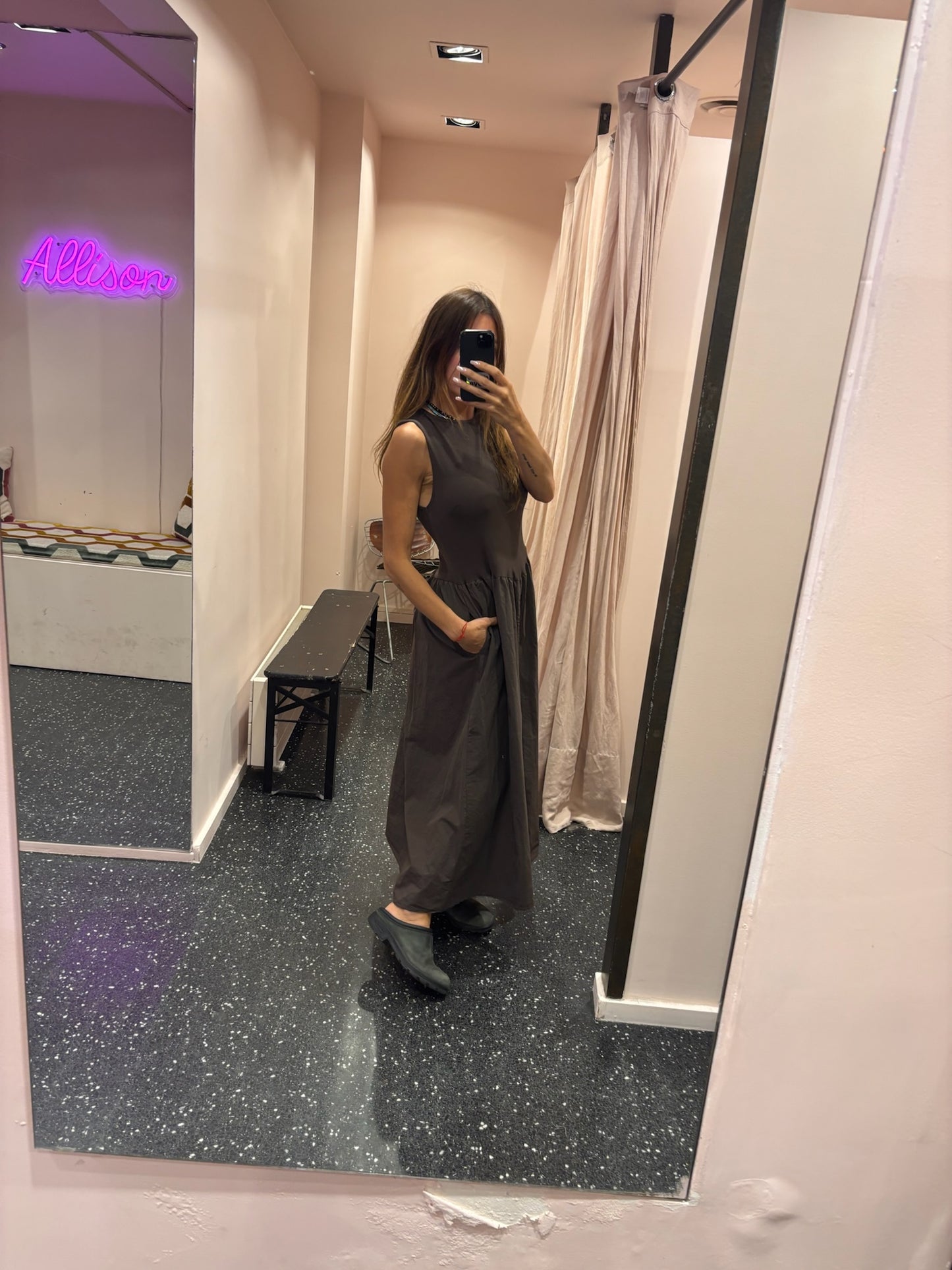 JOHANNA - Robe longue t-shirt et popeline une poche