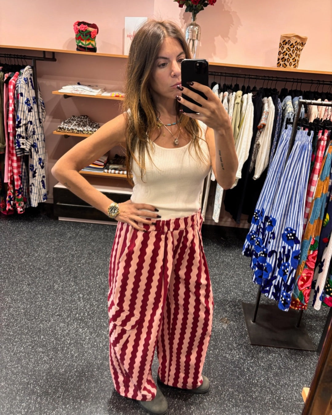 MOMENT- Pantalon cargo imprimé rayures ondulées