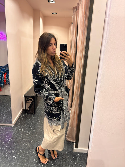 Gilet Bandana mi-long en maille cinturé