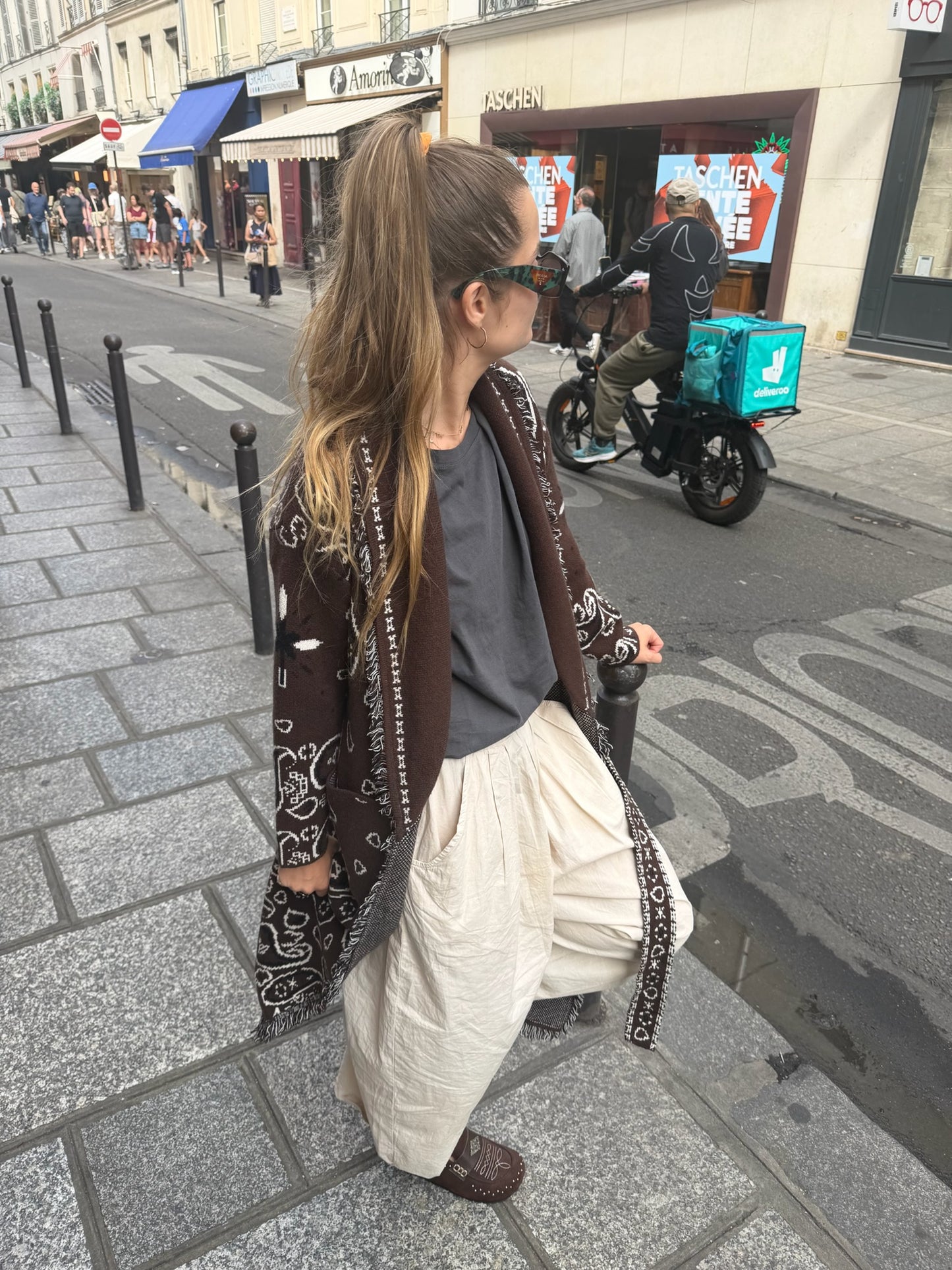 Gilet long en maille cinturé bandana