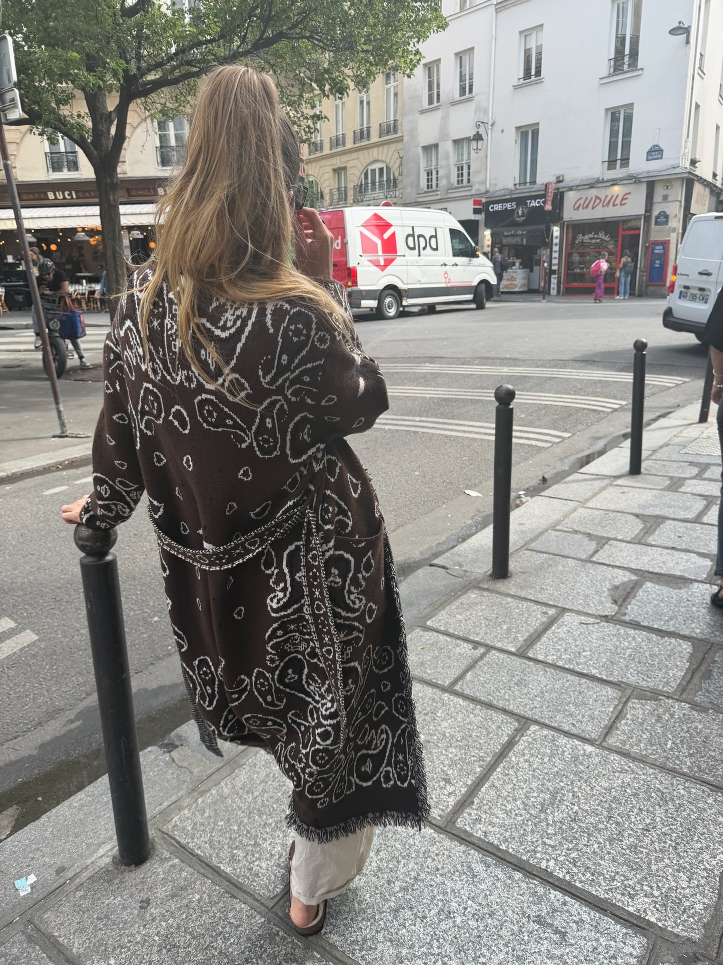 Gilet long en maille cinturé bandana