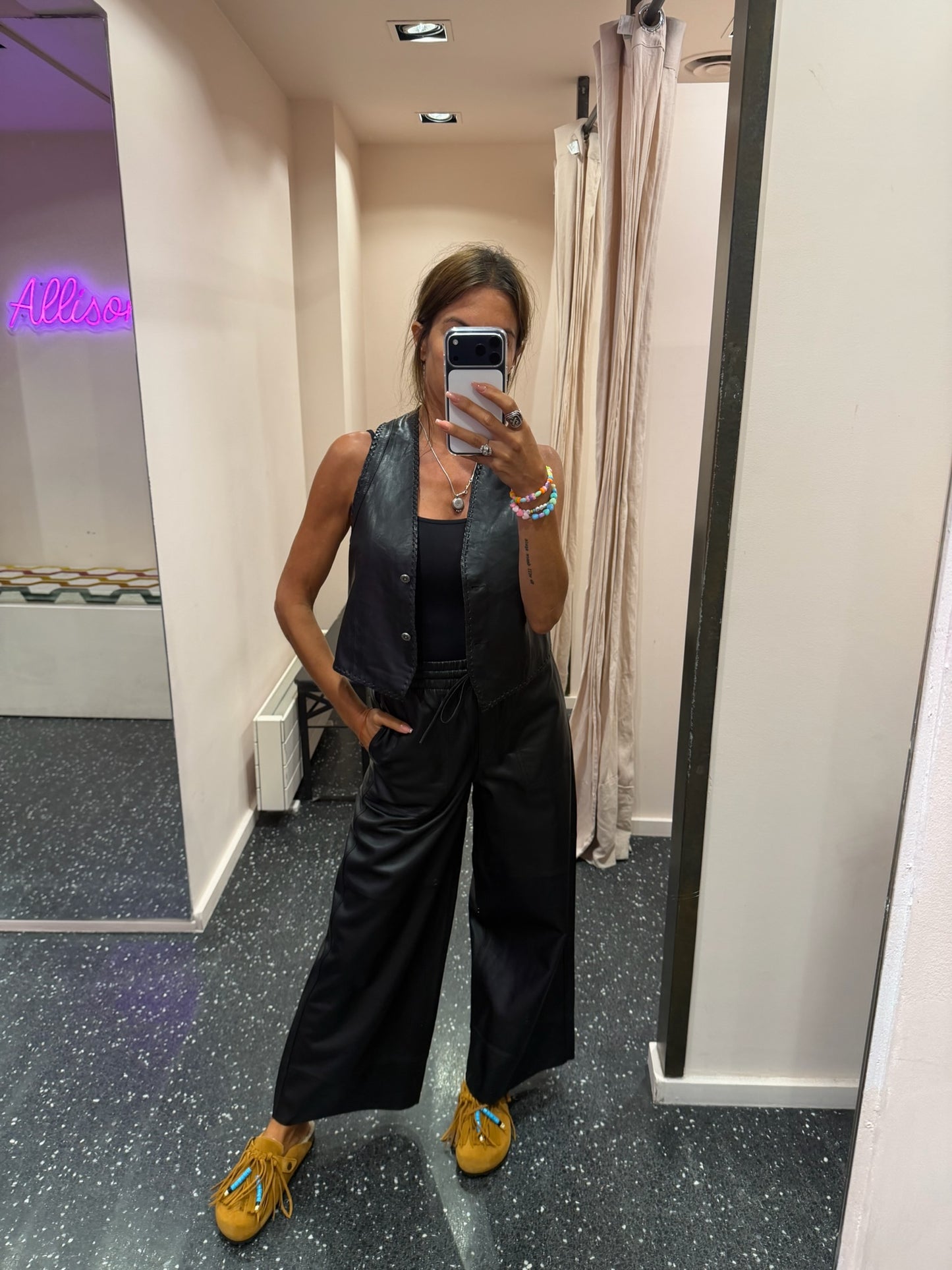 OAKQWOOD- Pantalon large en cuir