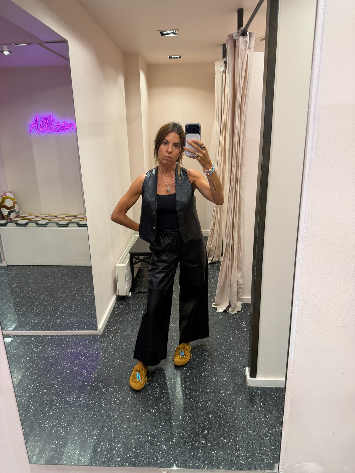 OAKQWOOD- Pantalon large en cuir