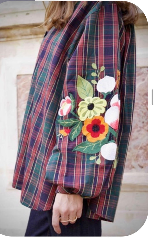 Blouse carreaux brique et vert - MERI JAAN