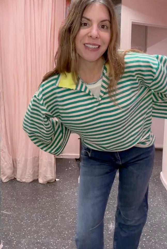 Polo marinière oversize col contrastant