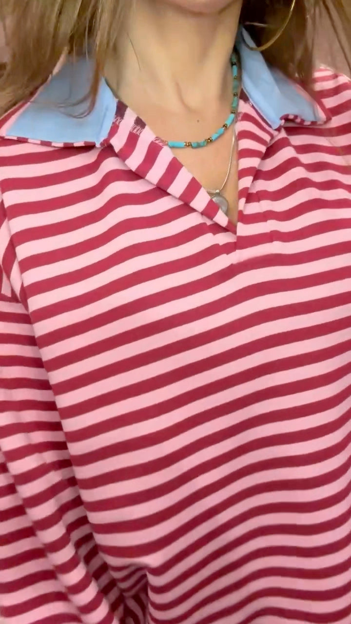 Polo marinière oversize col contrastant